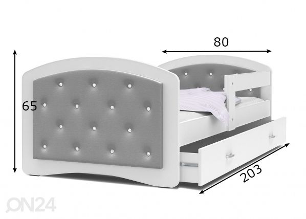 Lastensänky 90x200 cm, valkoinen/ harmaa mitat