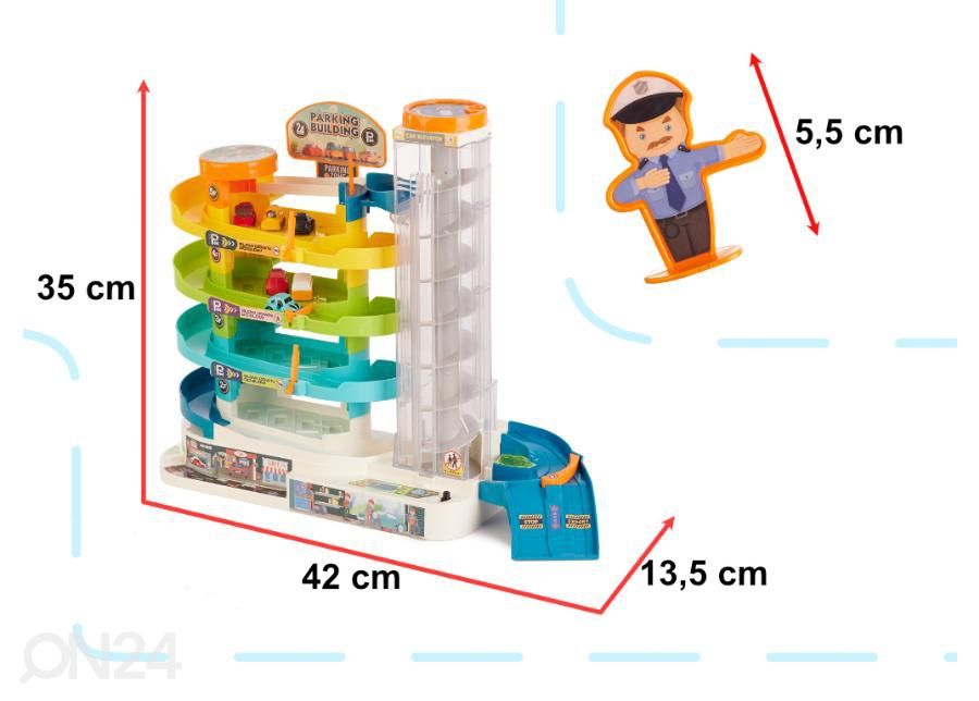 4-tasoinen parkkihalli sähköhissillä + 6 autoa kuvasuurennos