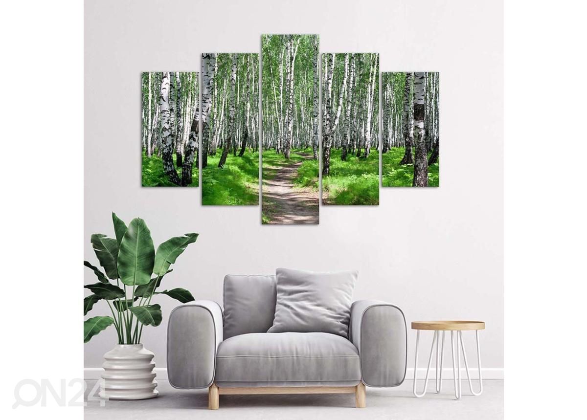 5-osainen sisustustaulu Birch forest 100x70 cm kuvasuurennos