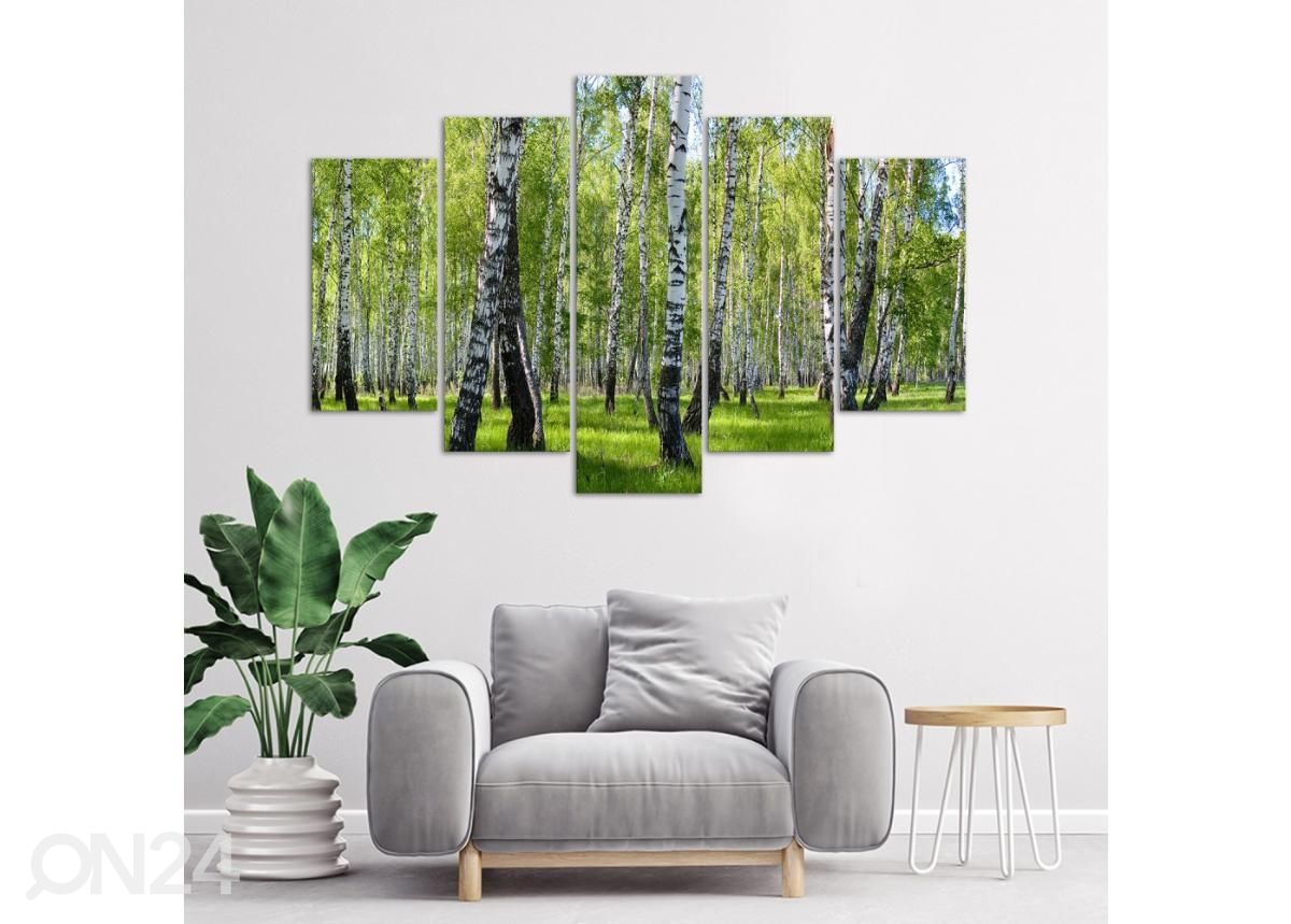 5-osainen sisustustaulu Birch trees 100x70 cm kuvasuurennos