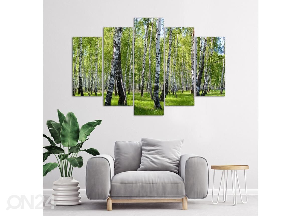 5-osainen sisustustaulu Birch trees 150x100 cm kuvasuurennos