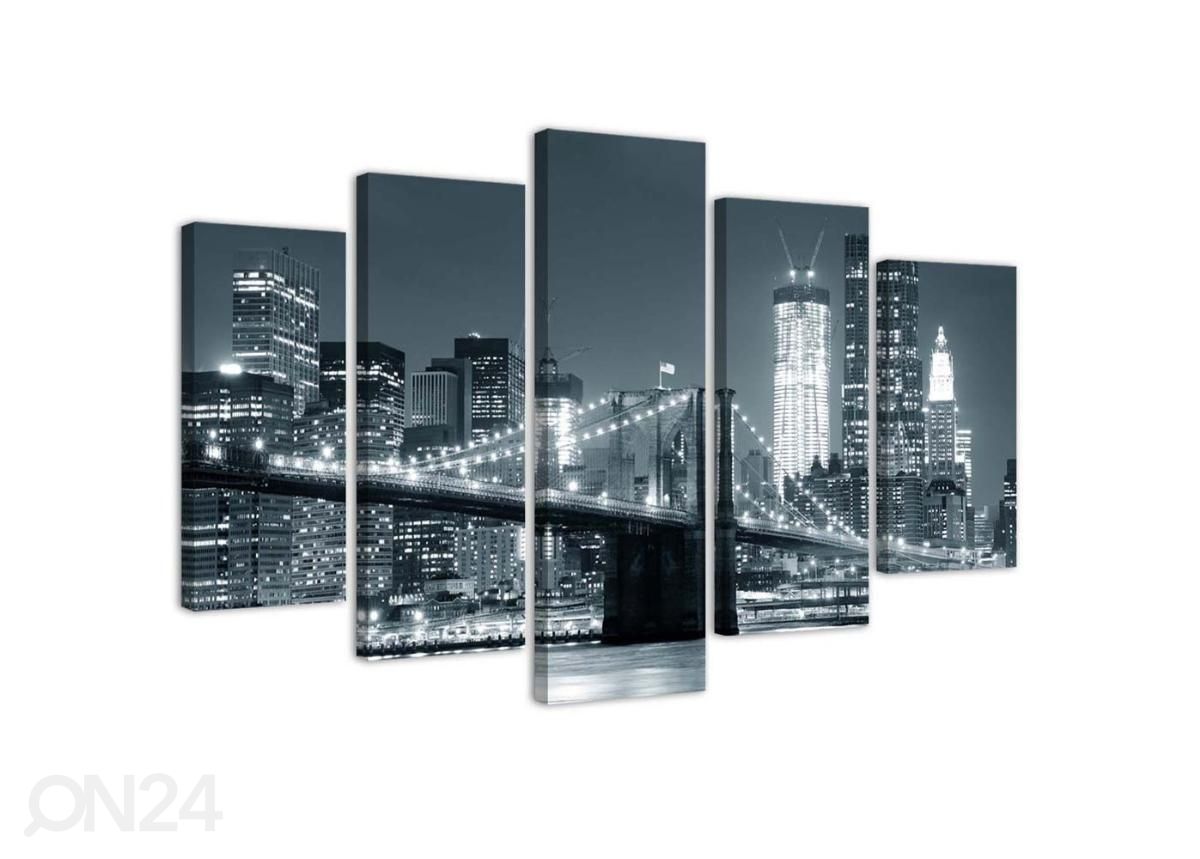 5-osainen sisustustaulu Black and white Brooklyn Bridge 150x100 cm kuvasuurennos