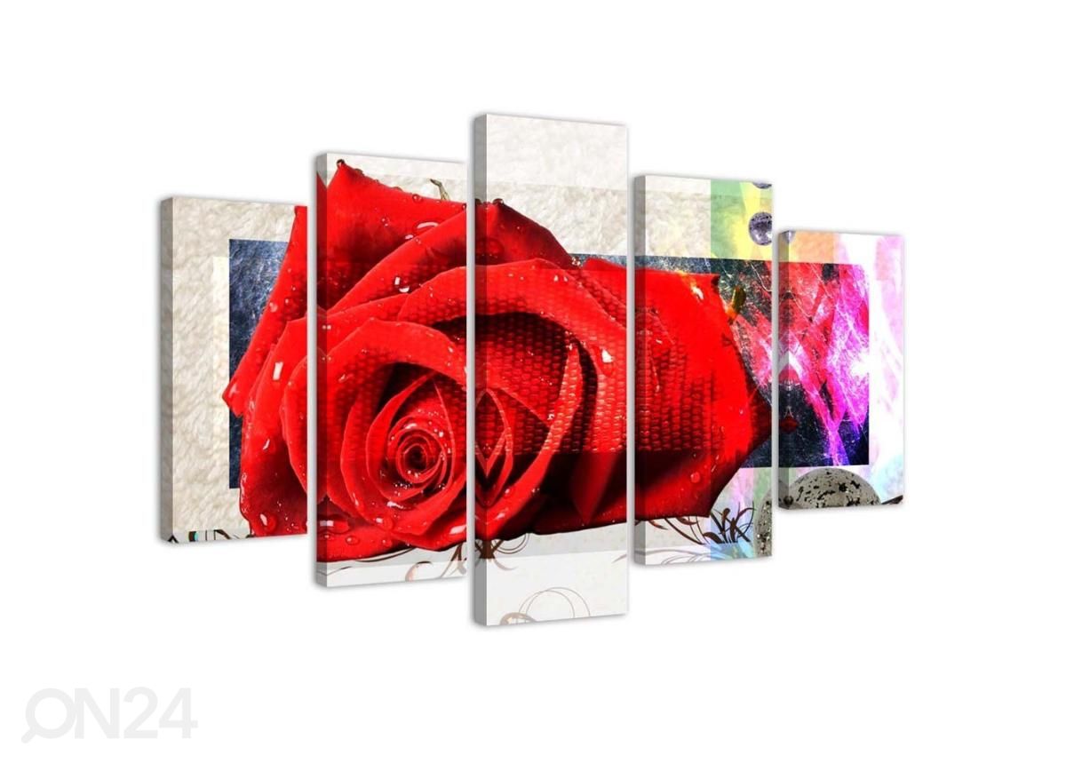 5-osainen sisustustaulu Crimson Rose 100x70 cm kuvasuurennos