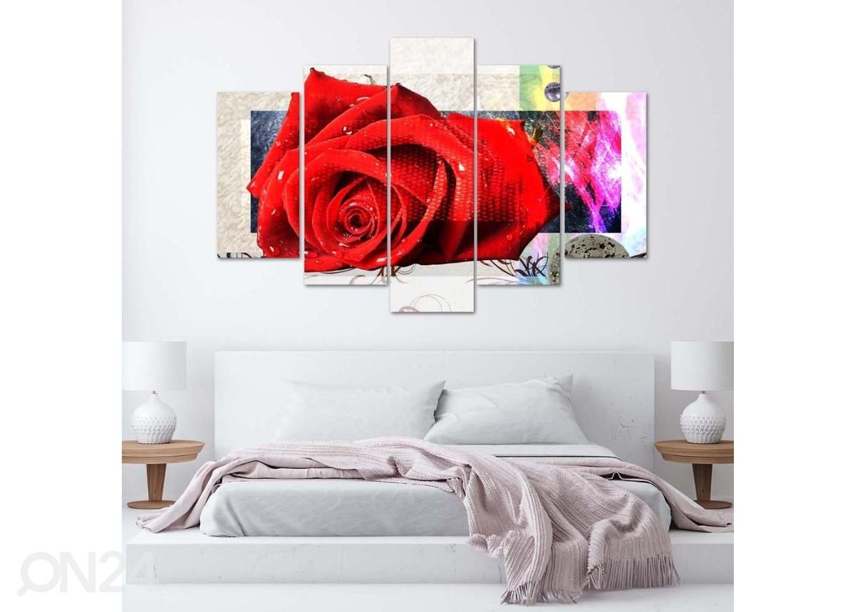 5-osainen sisustustaulu Crimson Rose 150x100 cm kuvasuurennos