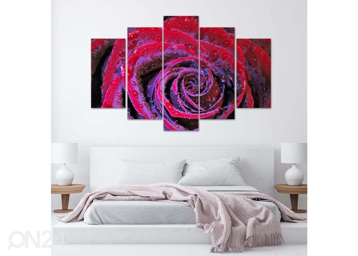 5-osainen sisustustaulu Dew rose 100x70 cm kuvasuurennos