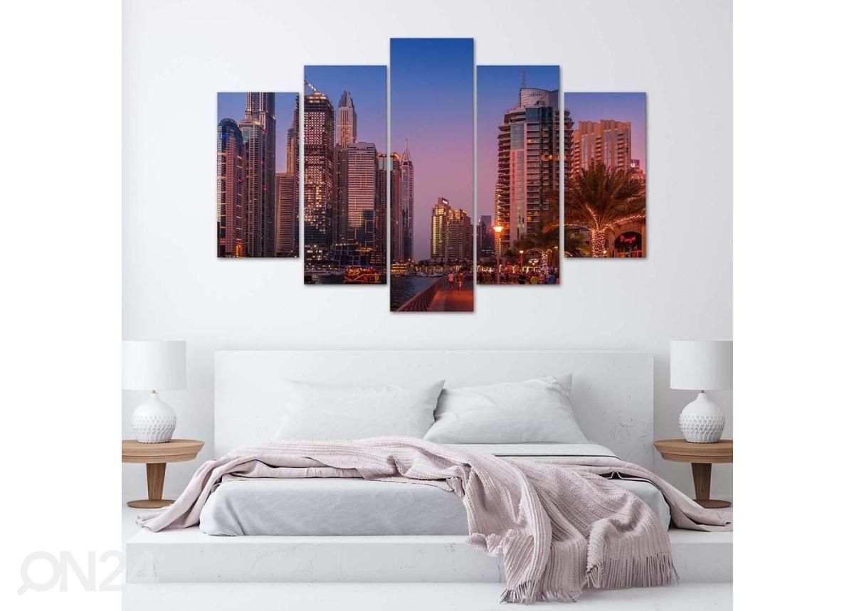 5-osainen sisustustaulu Dubai Evening 100x70 cm kuvasuurennos