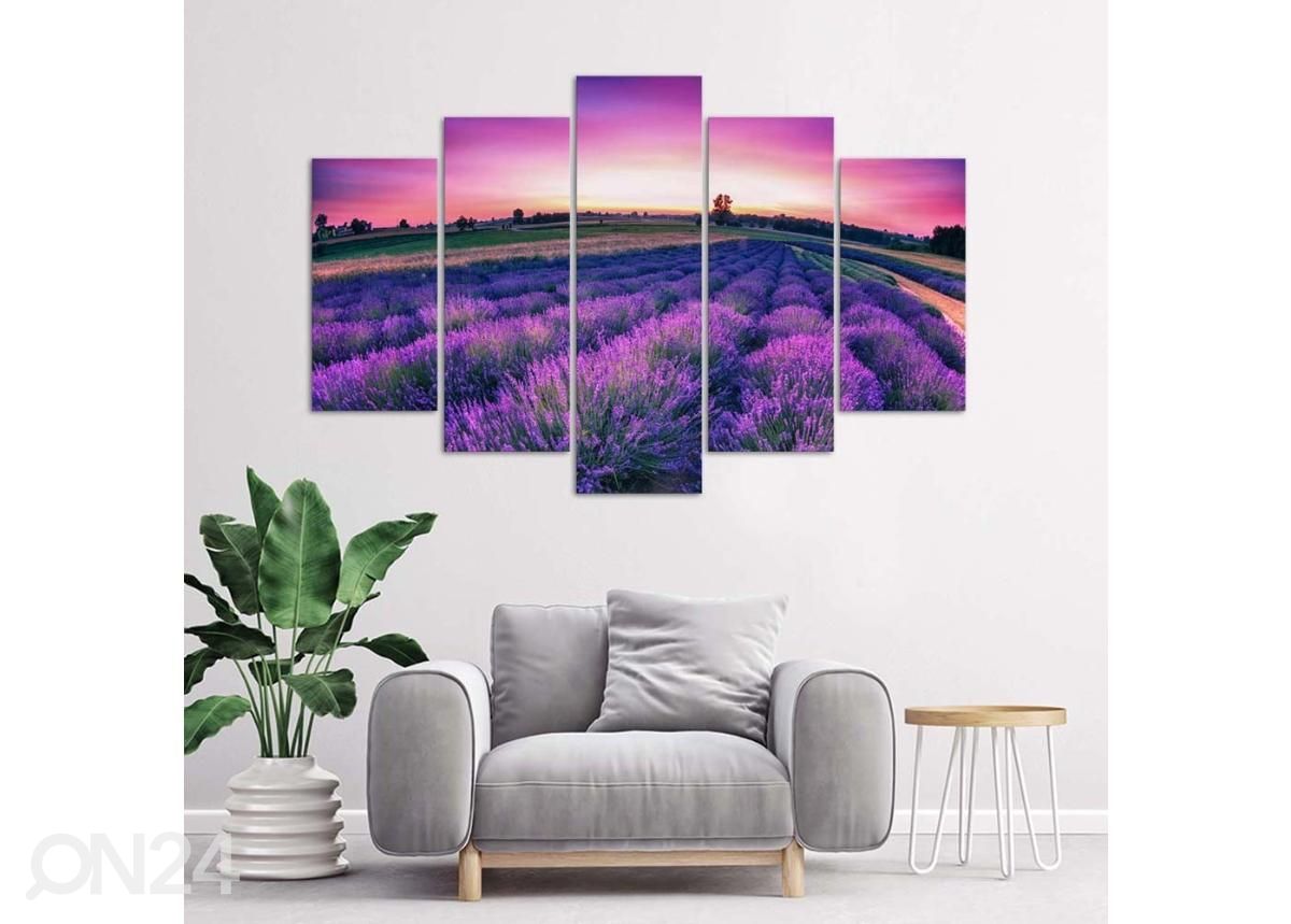 5-osainen sisustustaulu Lavender Field 150x100 cm kuvasuurennos