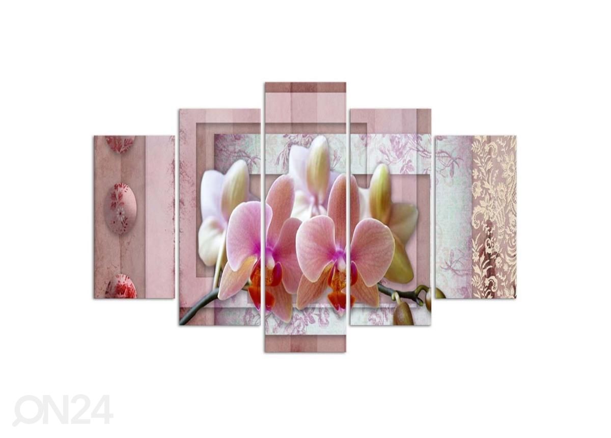 5-osainen sisustustaulu Pink Orchid 100x70 cm kuvasuurennos