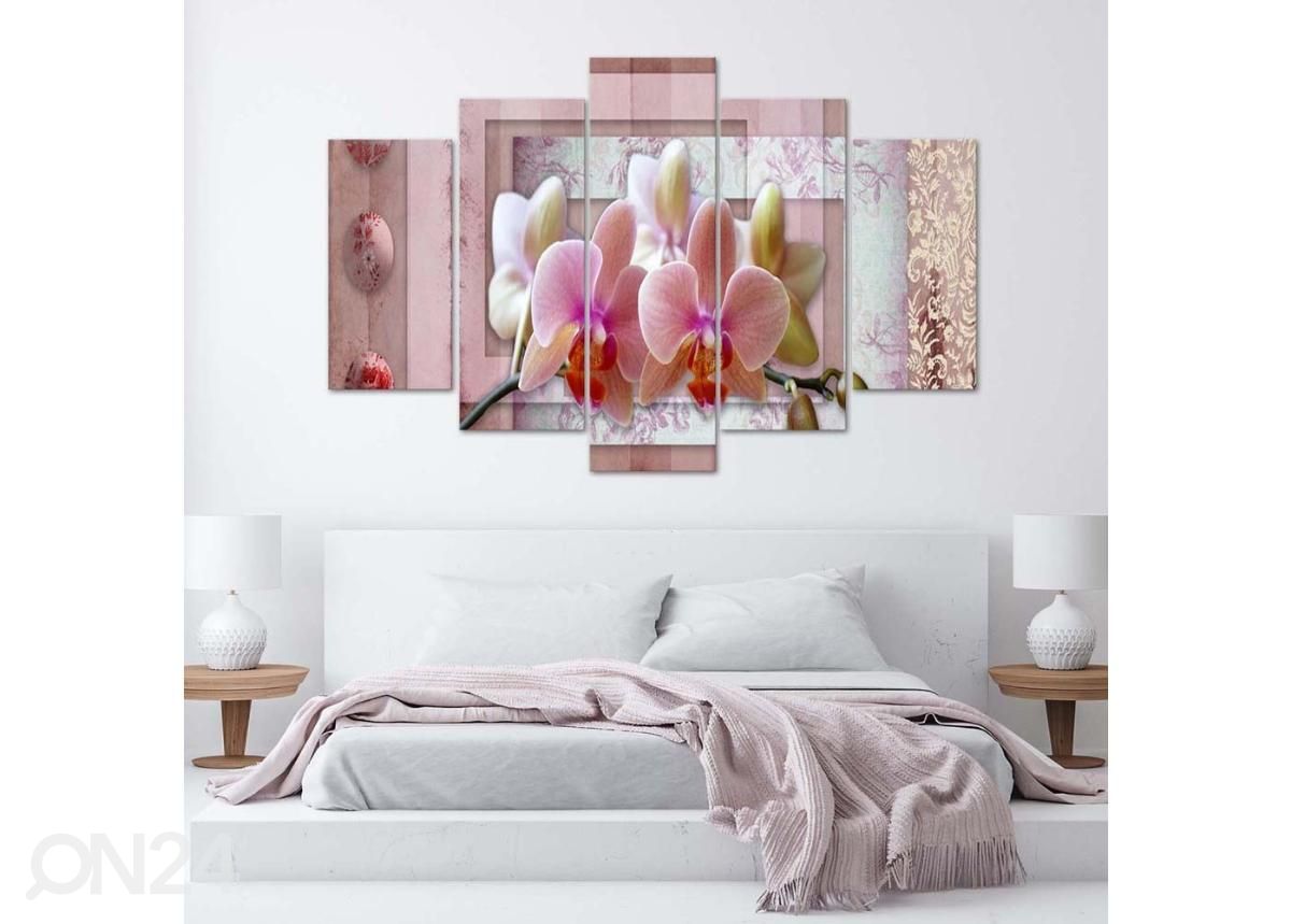 5-osainen sisustustaulu Pink Orchid 150x100 cm kuvasuurennos