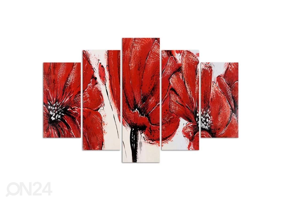 5-osainen sisustustaulu Red Flowers 150x100 cm kuvasuurennos