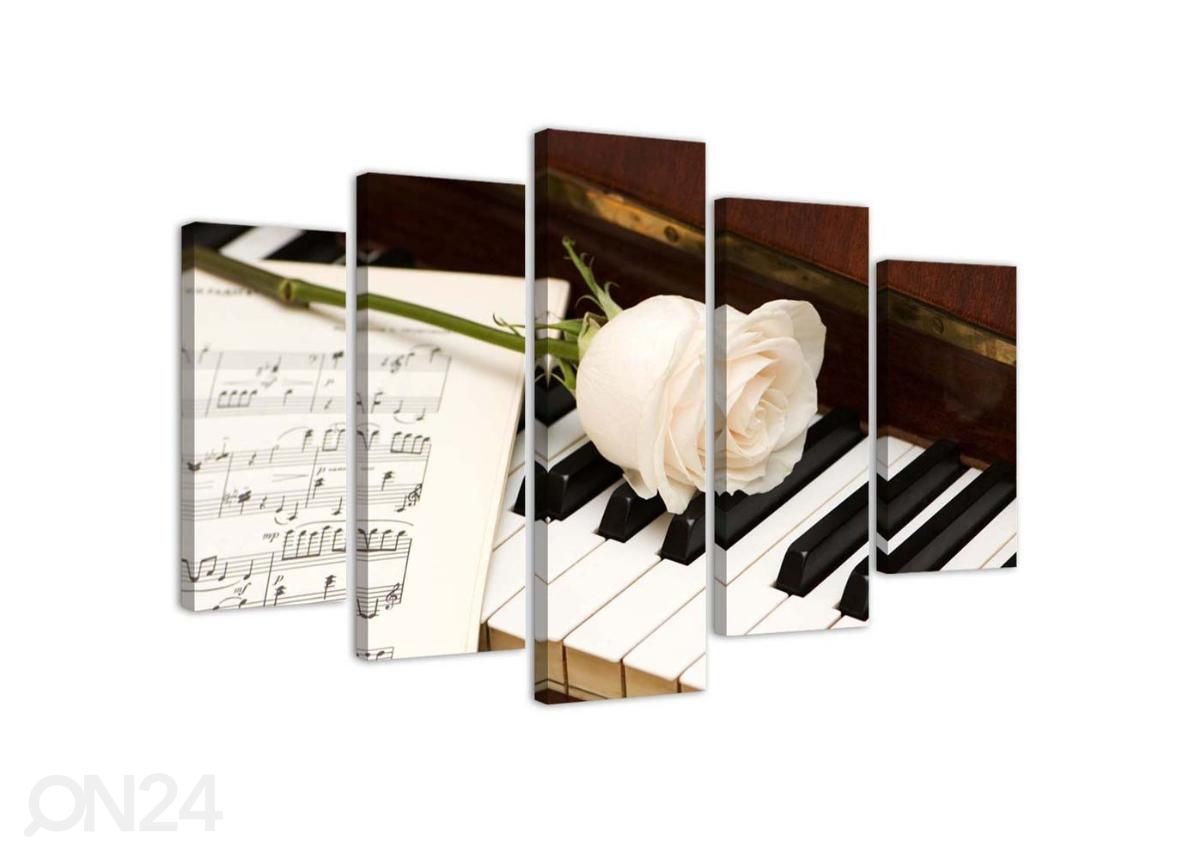 5-osainen sisustustaulu Rose on Piano 100x70 cm kuvasuurennos