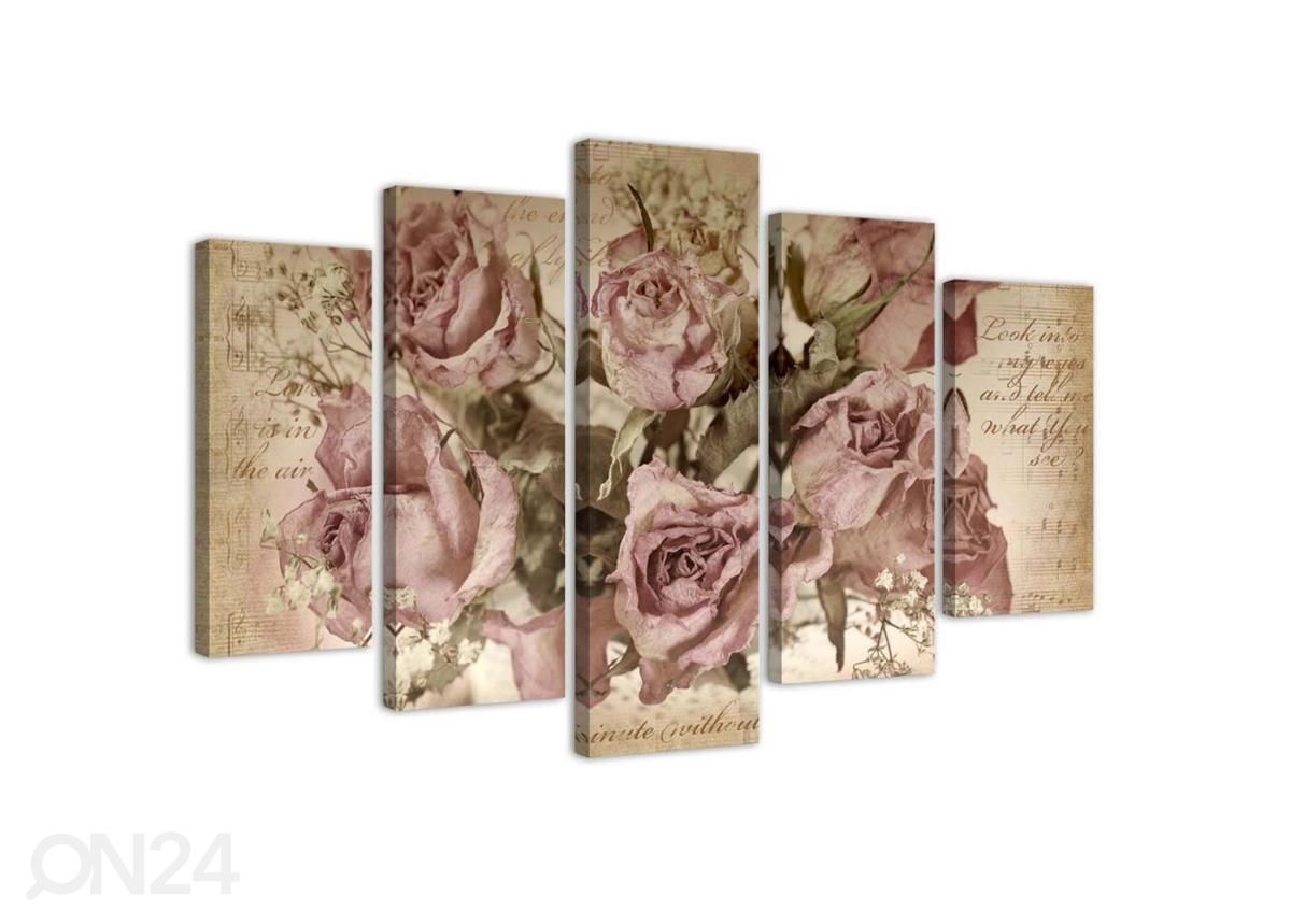 5-osainen sisustustaulu Roses and sheet music 100x70 cm kuvasuurennos