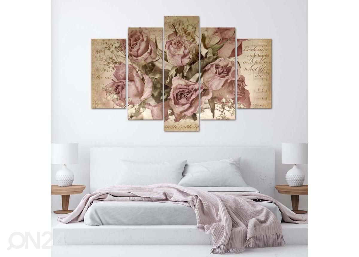 5-osainen sisustustaulu Roses and sheet music 200x100 cm kuvasuurennos