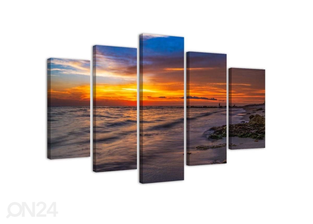5-osainen sisustustaulu Sunset on the Beach 100x70 cm kuvasuurennos