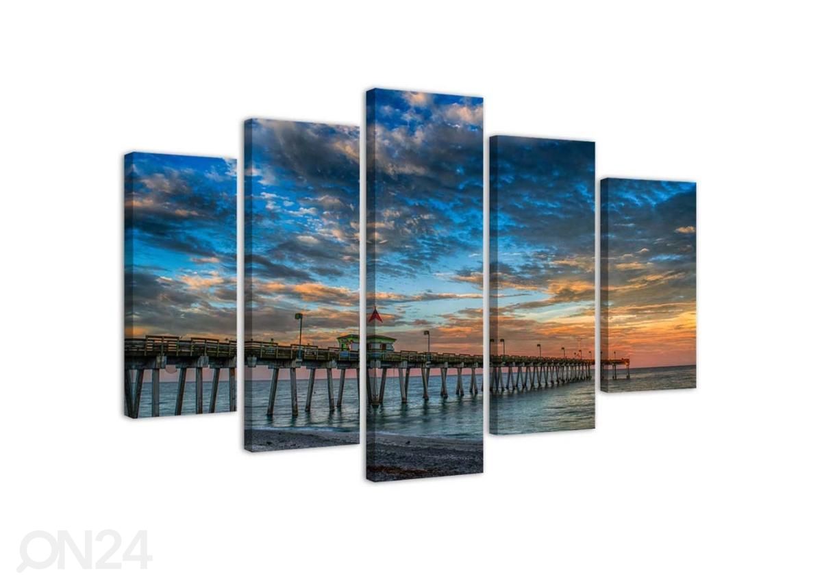 5-osainen sisustustaulu Sunset on the Pier 150x100 cm kuvasuurennos