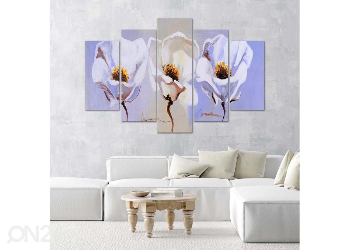 5-osainen sisustustaulu Three Flowers 100x70 cm kuvasuurennos