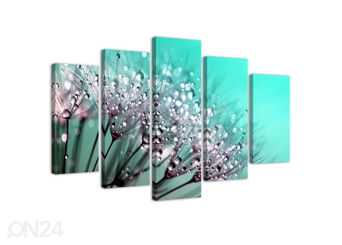 5-osainen sisustustaulu Turquoise Dandelions 100x70 cm kuvasuurennos