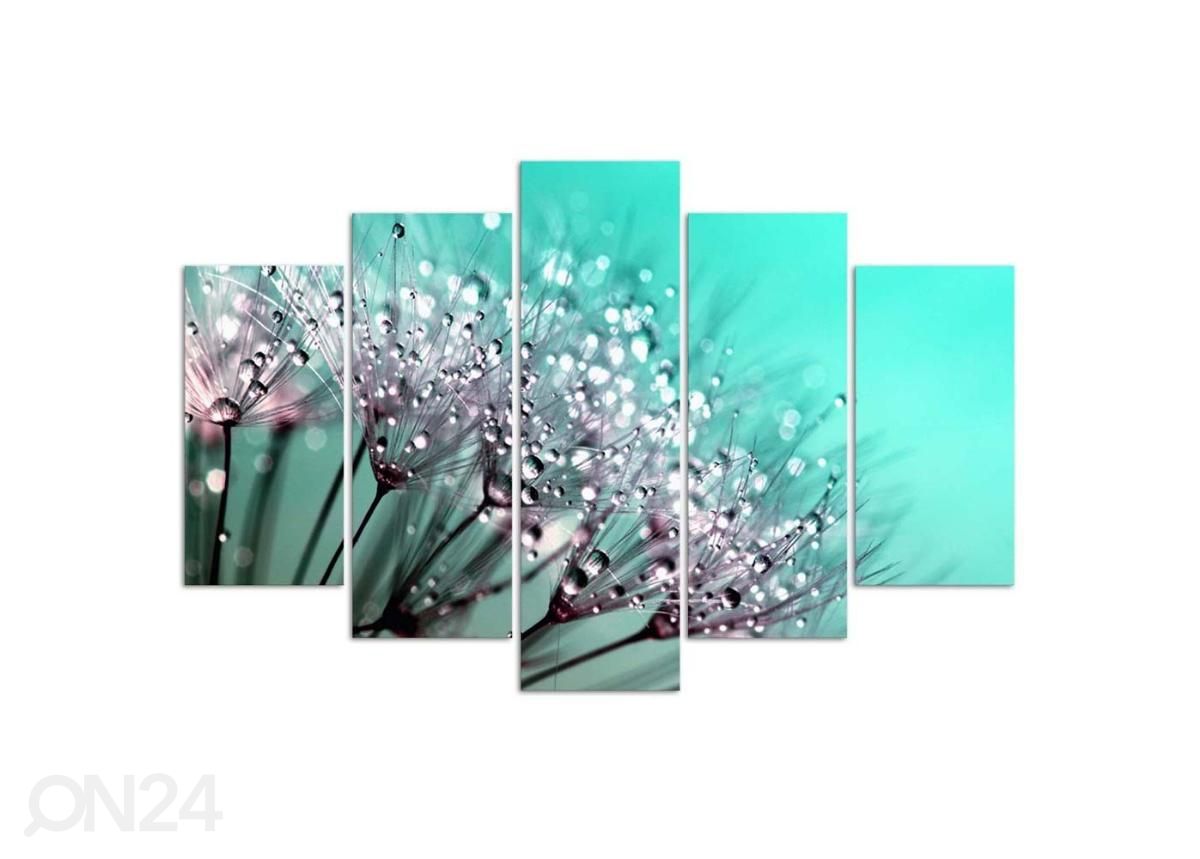 5-osainen sisustustaulu Turquoise Dandelions 100x70 cm kuvasuurennos