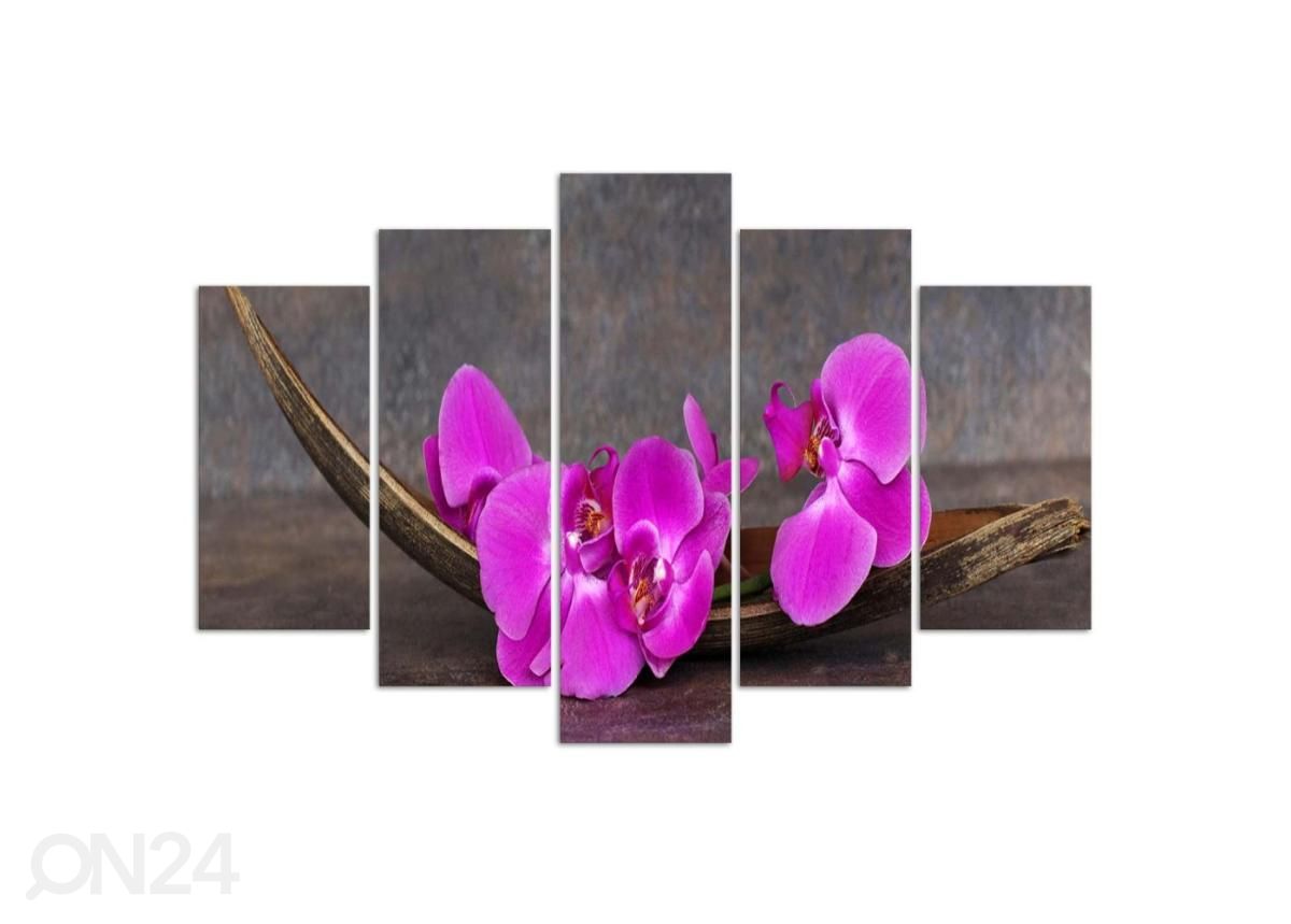 5-osainen sisustustaulu Violet Orchids 100x70 cm kuvasuurennos