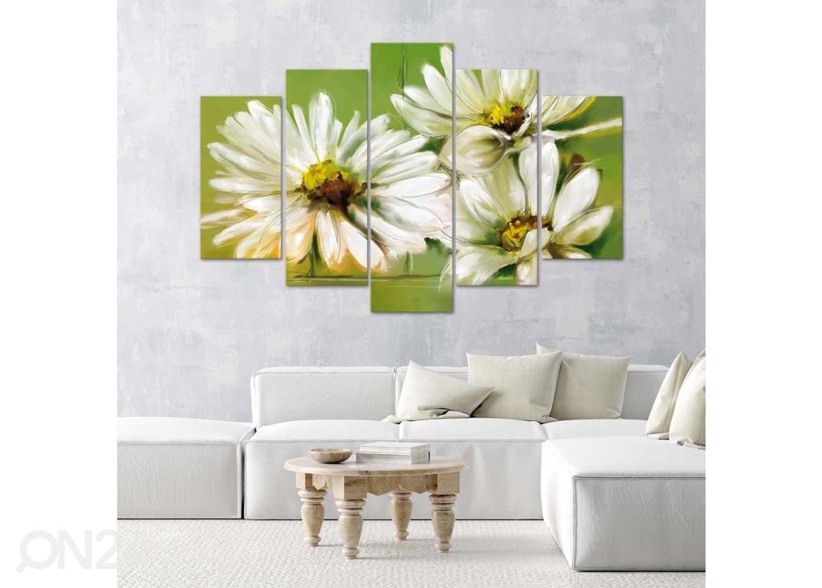 5-osainen sisustustaulu White Flowers 100x70 cm kuvasuurennos