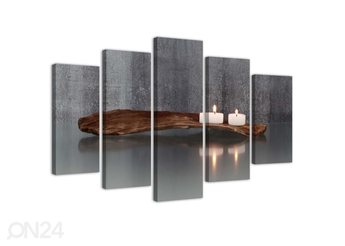5-osainen sisustustaulu Zen composition with candles and wood 100x70 cm kuvasuurennos
