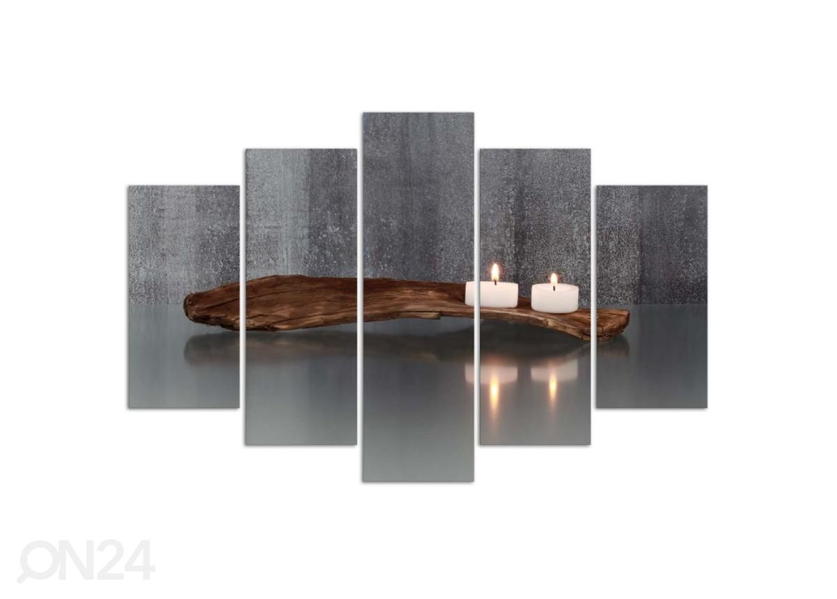 5-osainen sisustustaulu Zen composition with candles and wood 150x100 cm kuvasuurennos