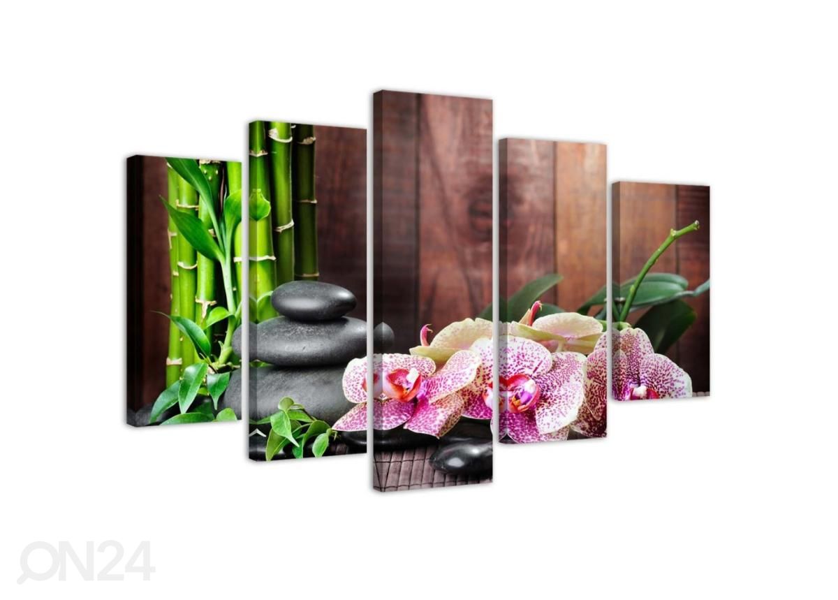 5-osainen sisustustaulu Zen composition with orchid and bamboo 100x70 cm kuvasuurennos