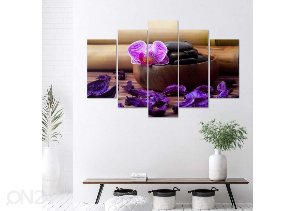 5-osainen sisustustaulu Zen composition with pink orchid 100x70 cm kuvasuurennos