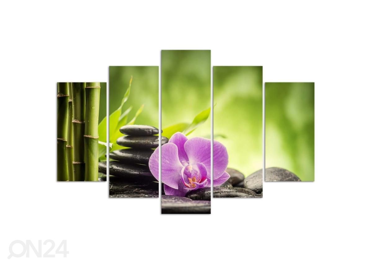 5-osainen sisustustaulu Zen composition with stones and orchid 100x70 cm kuvasuurennos
