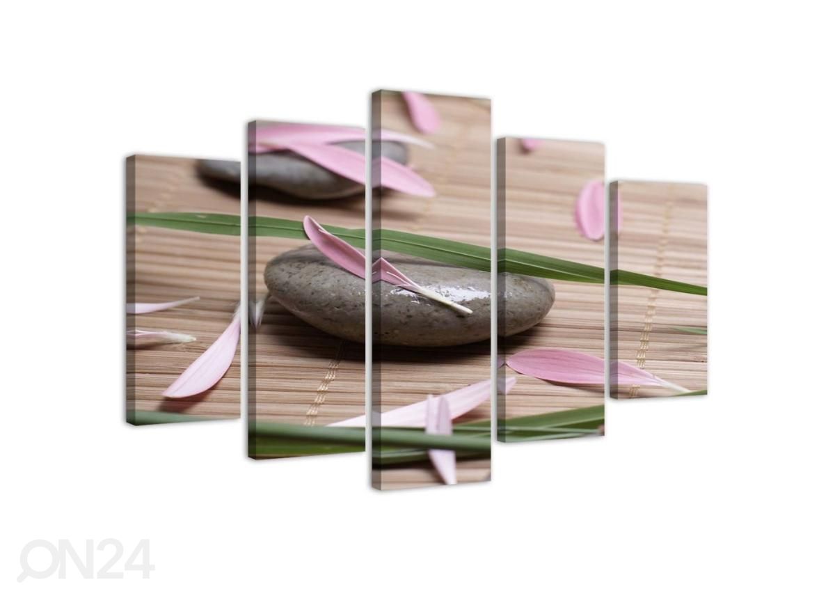 5-osainen sisustustaulu Zen stone with flower petals 100x70 cm kuvasuurennos