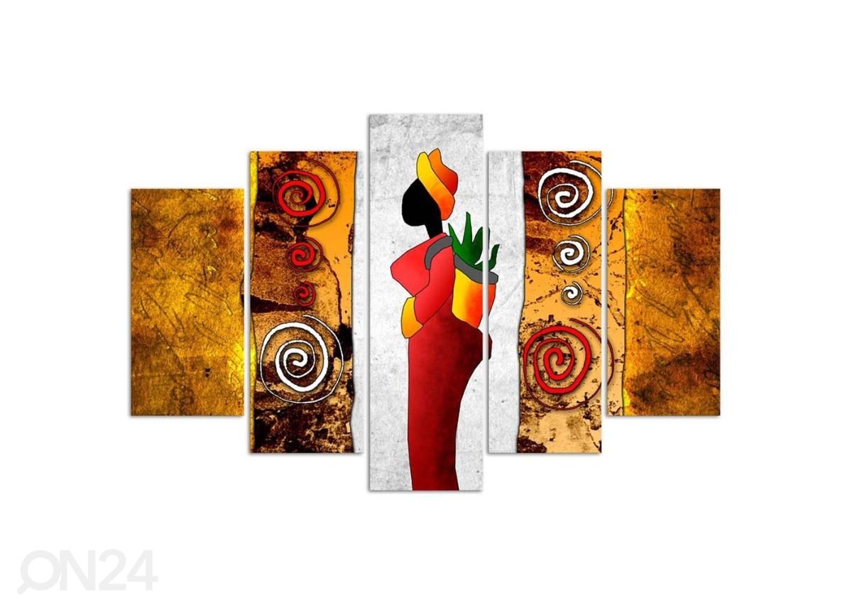 5-osainen taulu African Woman 100x70 cm kuvasuurennos