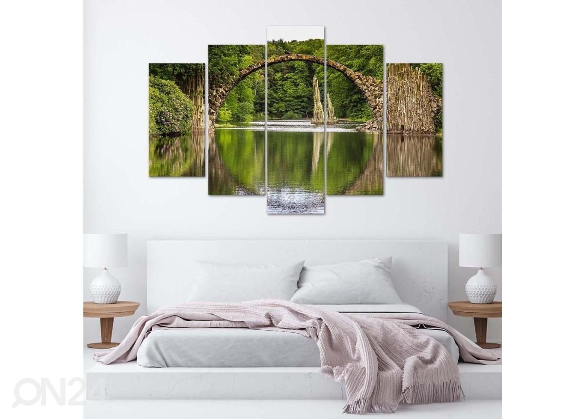 5-osainen taulu Arch bridge over the lak 100x70 cm kuvasuurennos