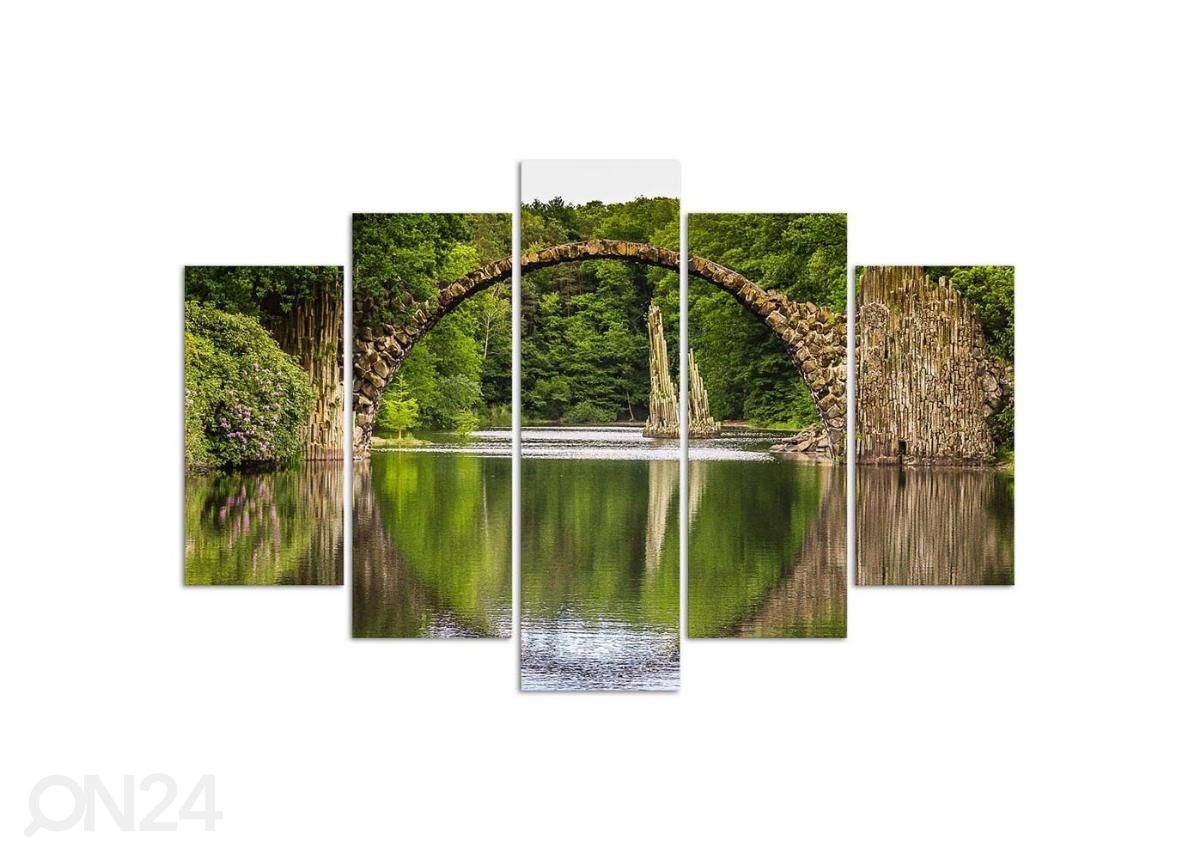 5-osainen taulu Arch bridge over the lak 200x100 cm kuvasuurennos