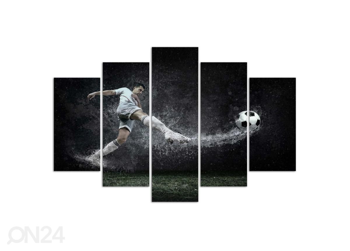 5-osainen taulu Football Player on Wet Turf 150x100 cm kuvasuurennos