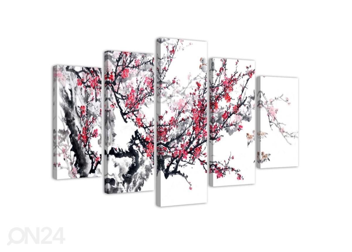 5-osainen taulu Japanese Cherry 100x70 cm kuvasuurennos