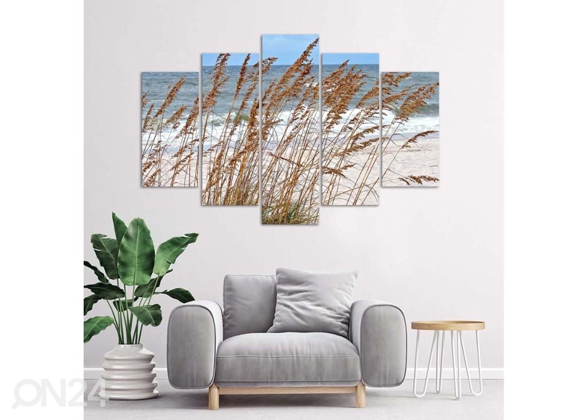5-osainen taulu Reeds by the Sea 150x100 cm kuvasuurennos