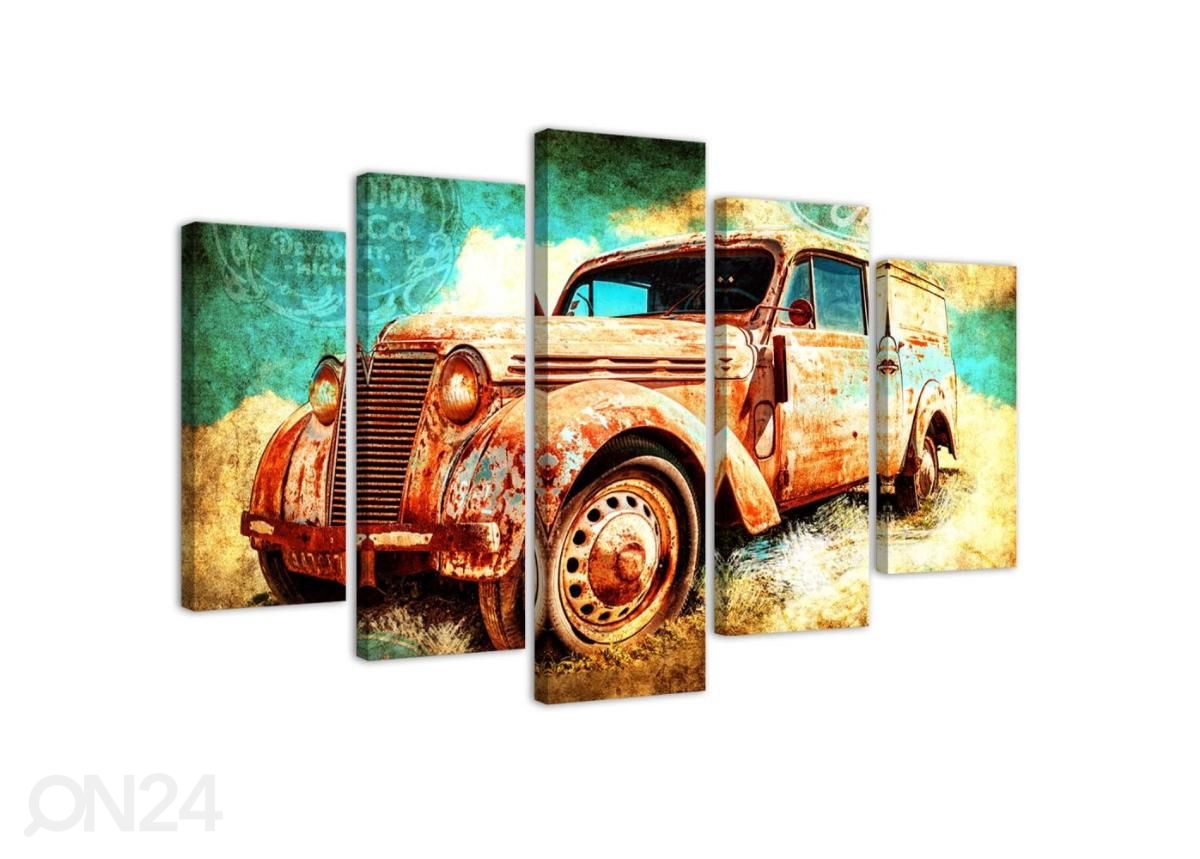 5-osainen taulu Rusty car 100x70 cm kuvasuurennos