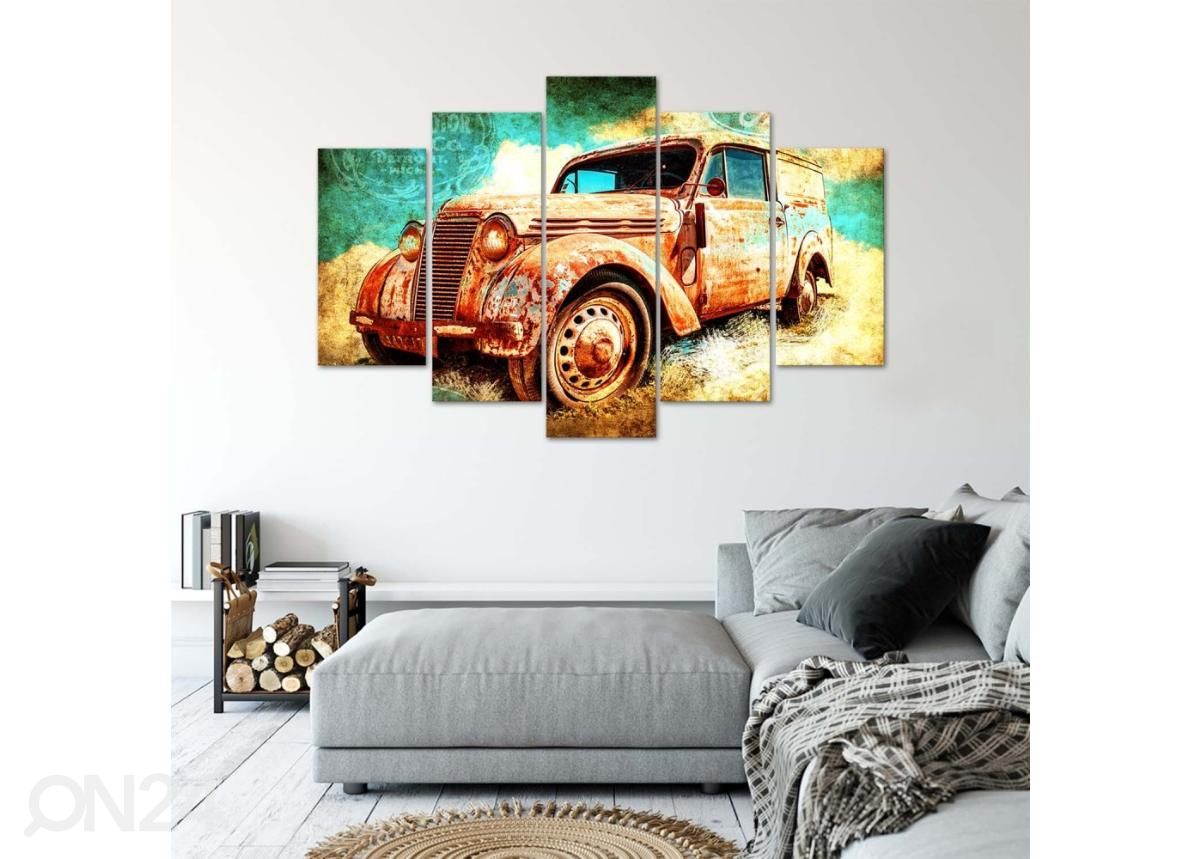 5-osainen taulu Rusty car 150x100 cm kuvasuurennos