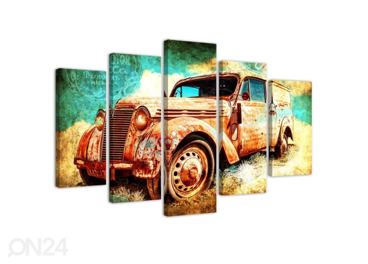 5-osainen taulu Rusty car 200x100 cm kuvasuurennos