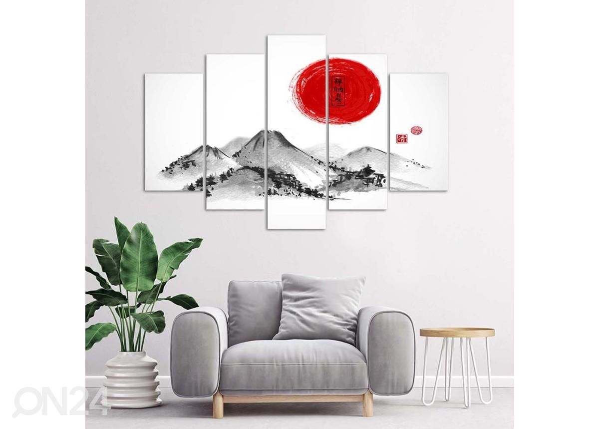 5-osainen taulu Sun Over Japan 100x70 cm kuvasuurennos