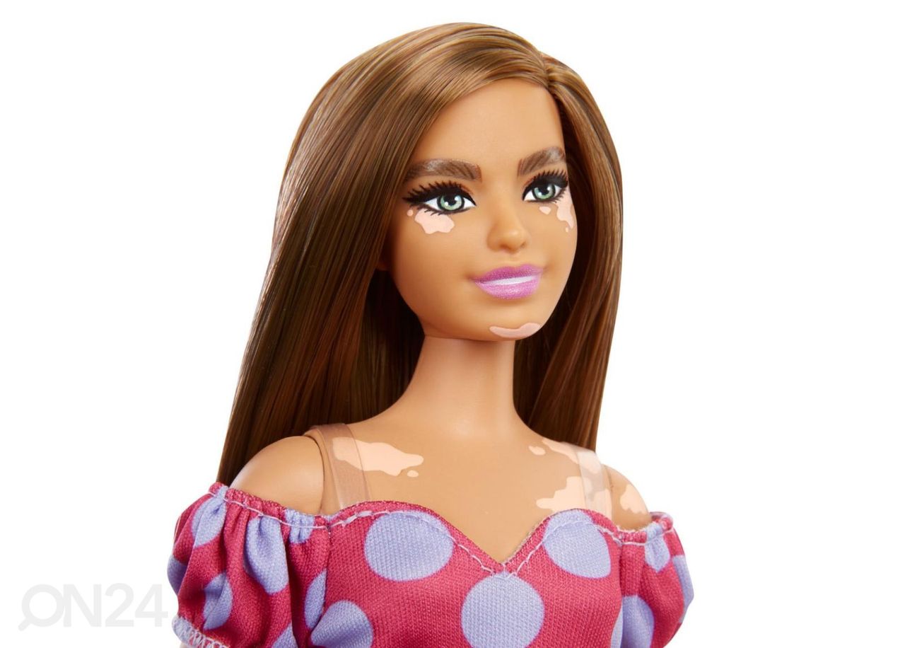 Barbie Fashionista nukke pallokuvio mekolla kuvasuurennos