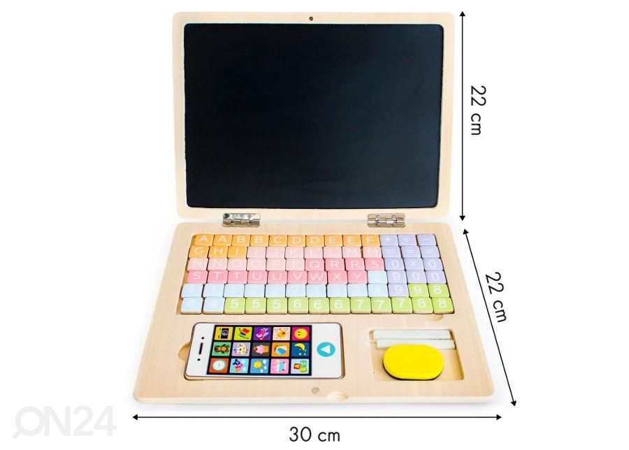 Ecotoys puinen tabletti/kannettava tietokone + puhelin kuvasuurennos