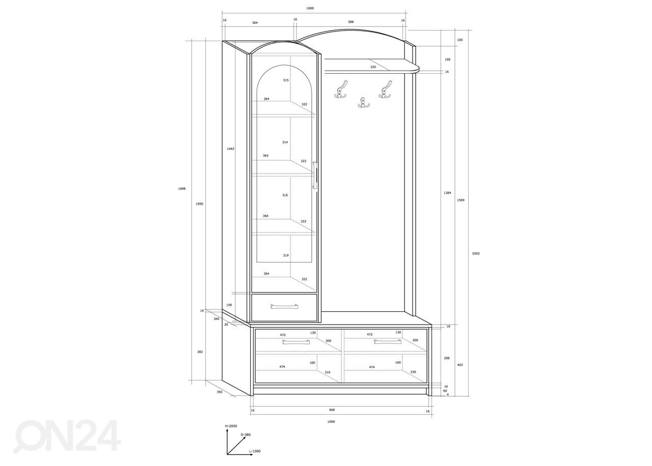 Eteiskaluste 100 cm kuvasuurennos