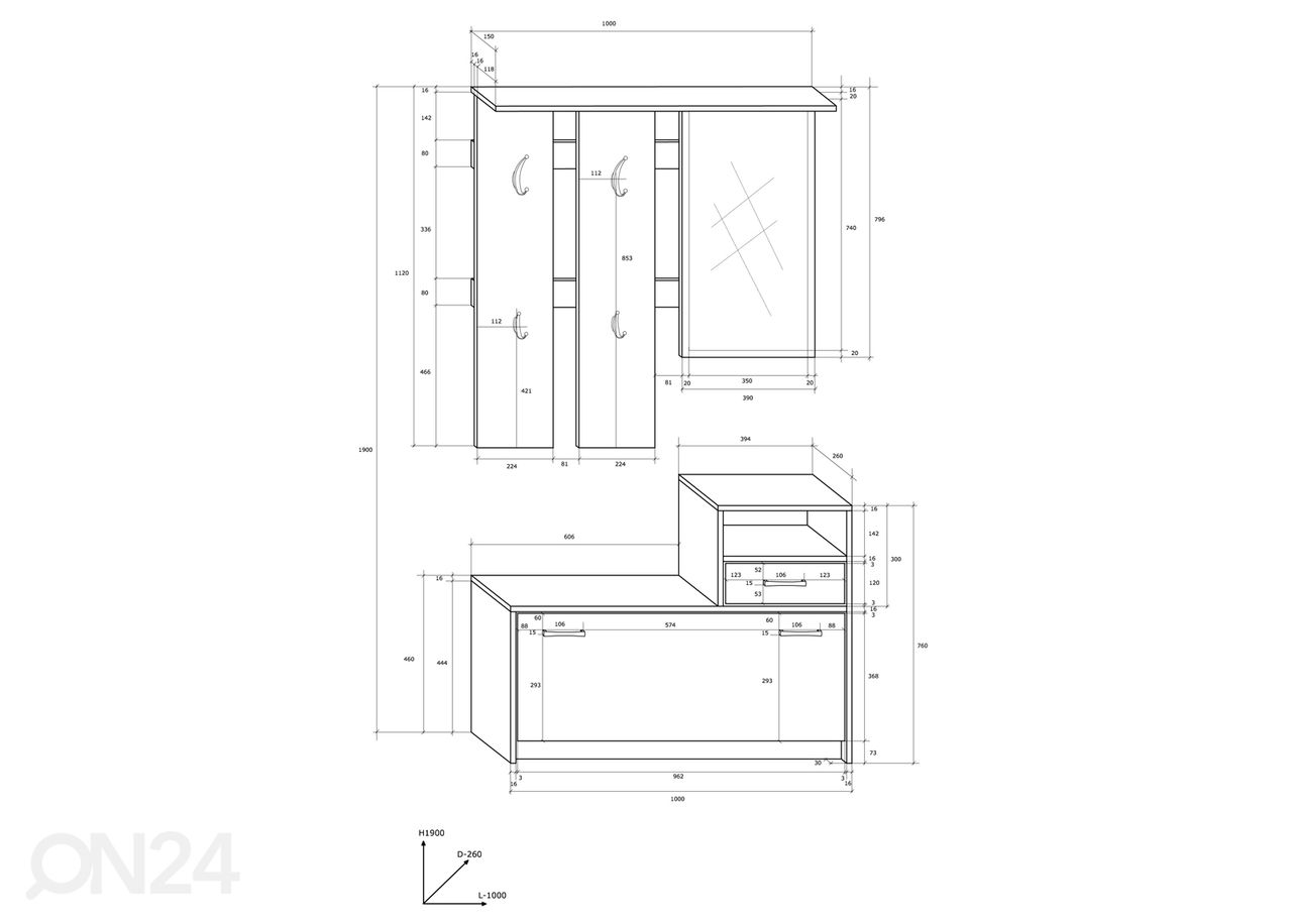 Eteiskalusteet 100 cm kuvasuurennos