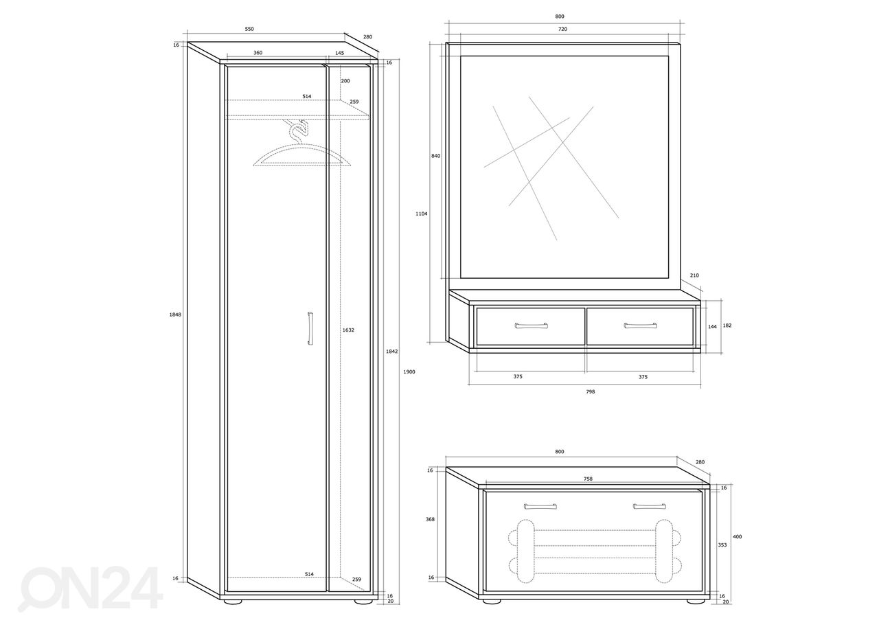 Eteiskalusteet 135 cm kuvasuurennos