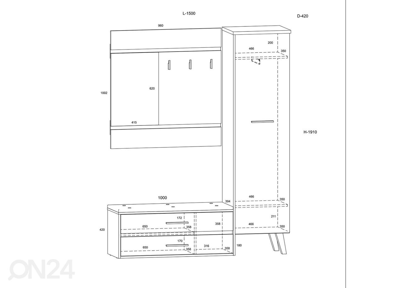 Eteiskalusteet Clon 150 cm kuvasuurennos