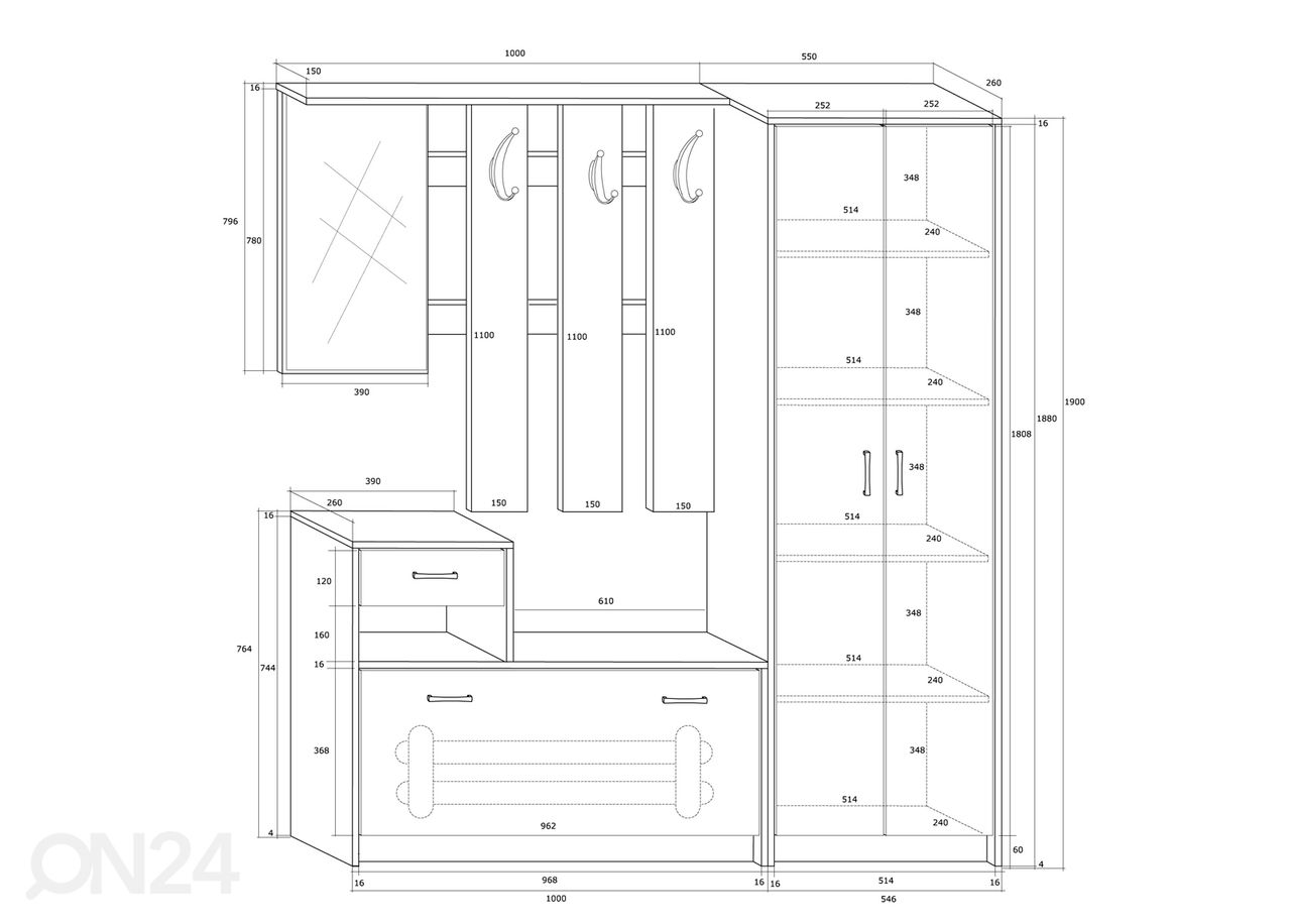 Eteiskalusteet Drimo I 150 cm kuvasuurennos