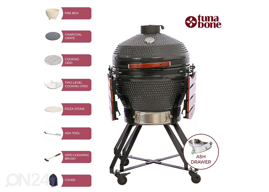 Grilli TunaBone Kamado Pro TBG22GRAY-02, 22", tummanharmaa kuvasuurennos