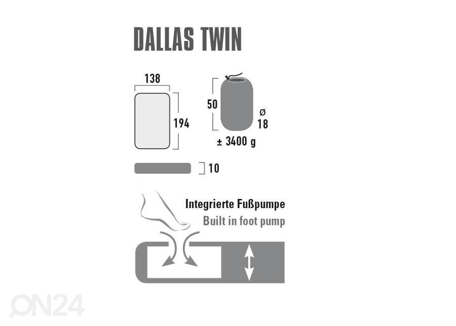 Ilmapatja High Peak Dallas Twin 194x138x10 cm vaaleanvihreä kuvasuurennos