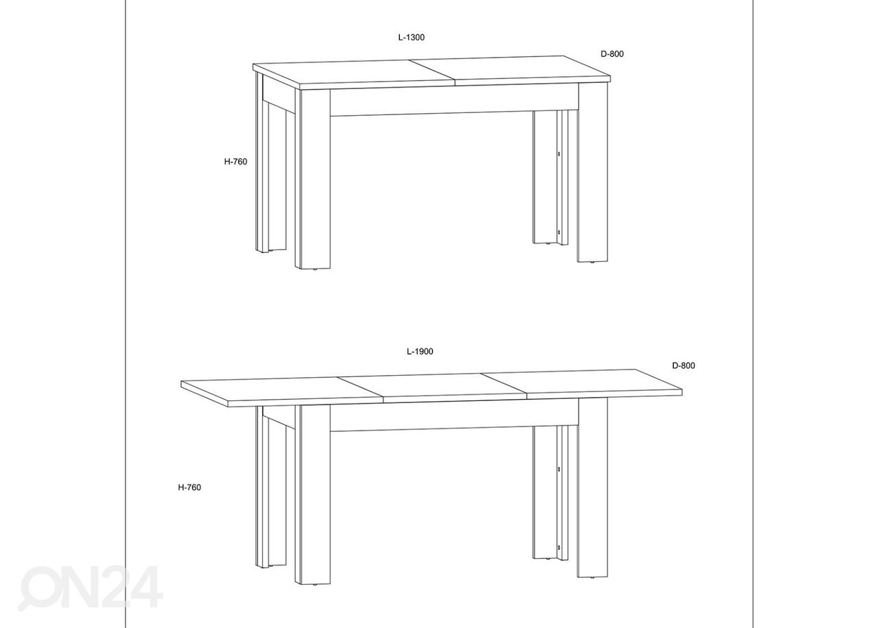 Jatkettava ruokapöytä 130-190x80 cm kuvasuurennos